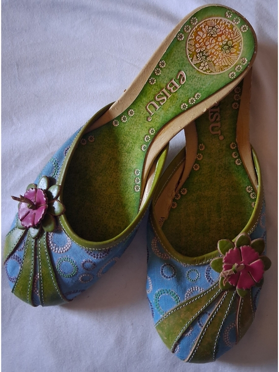 Ebisu Shoes - EBISU Blue & Green Floral Embellished Slip-On Flats